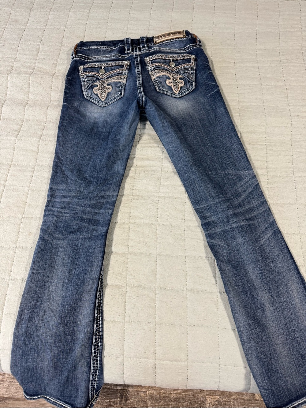 Rock Revival Blue Bootcut Jeans with Embroidered Back Pockets